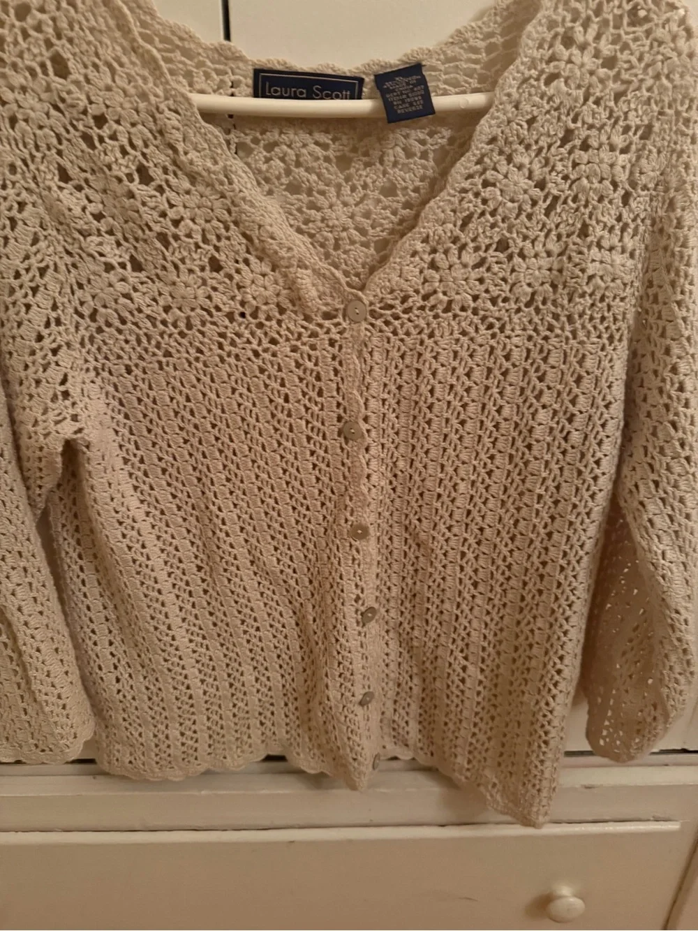Laura Scott Cream Open-Knit Button Front Cardigan